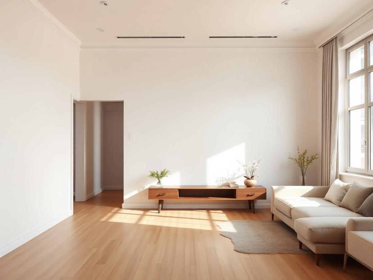 Parede interna em drywall com acabamento branco em sala de estar